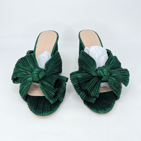 Loeffler Randall Penny Knot Mule High Heel in Pleated Metallic Emerald Green, 10 - Picture 4 of 10